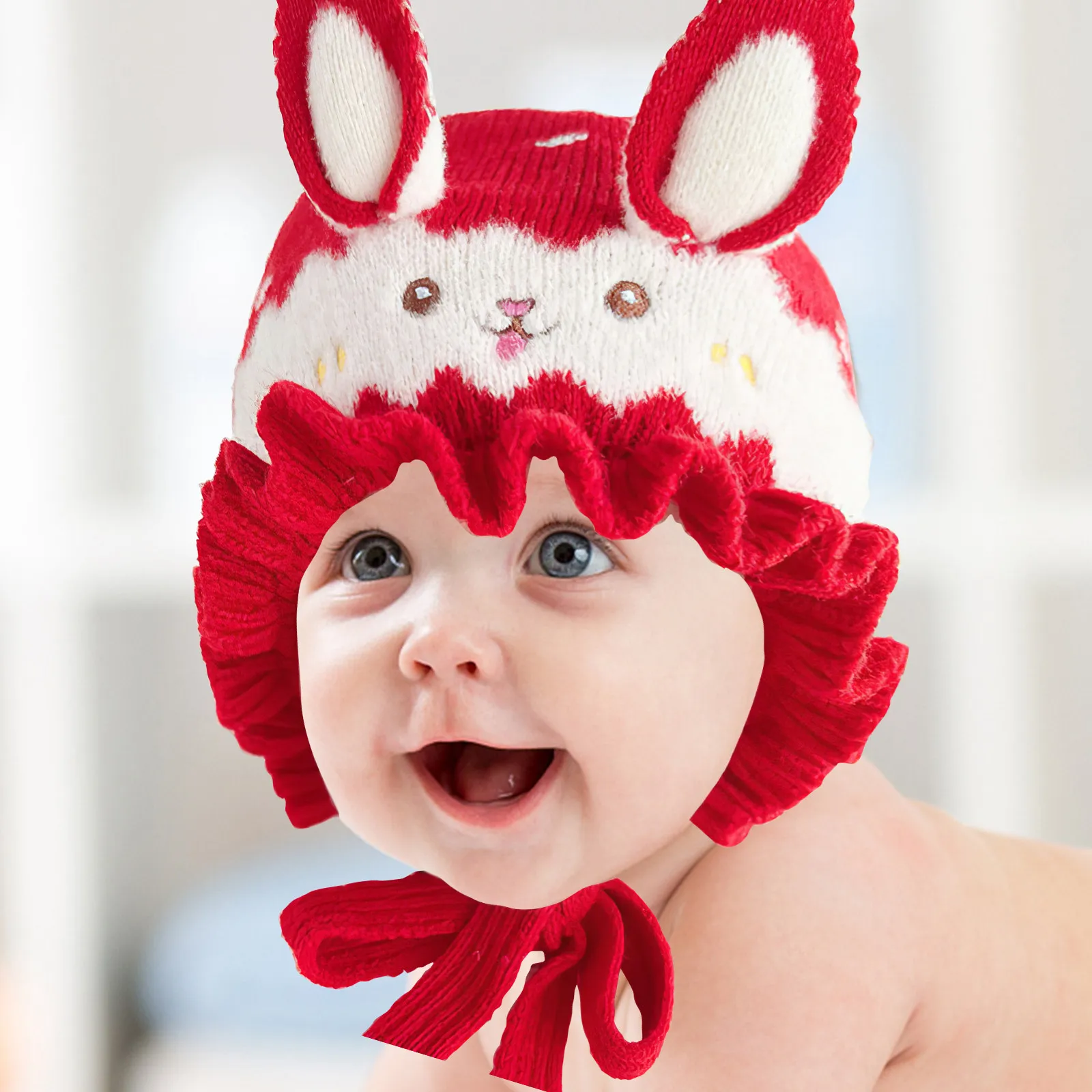 

Warmth Baby Knitted Hat Bunny Ear Design Comfortable Crochet Beanie for Newborns Autumn Winter Outdoor Park Walk Sunbathe Photo