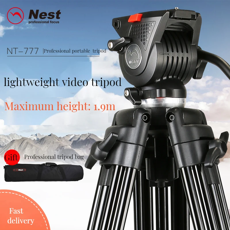 Professional Tripod Heavy Duty Video Tripod Aluminum Fluid Hydraulic Drag Head Quick Shoe Plate for DSLR Camcorders Video Camera