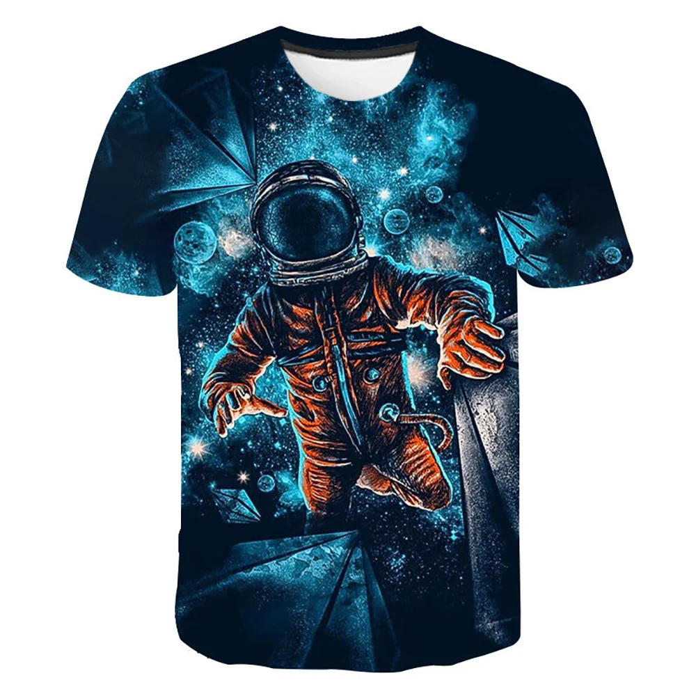 2023 New Space Astronaut Galaxies Fashion Printed T-shirt Boys Girls Universe Pattern T-shirts Children Casual T-shirts Clothing