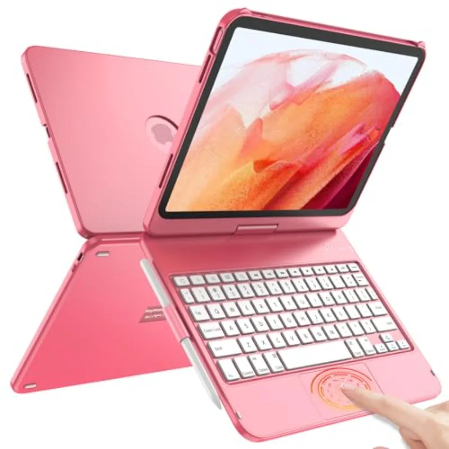 

TQQ Touch iPad Case with Keyboard for 11th Gen 11 2025 10th Gen (10.9 2022) - Dark Pink 360 Rotatable Thin Light Multi-Touch Tr