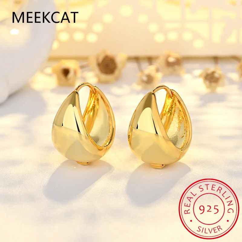 925 Sterling Silver Simple Wide Huggies Gothic Hoop Earrings for Women European Unisex Piercing Rock Jewelry Ear Buckles MEJ645 view 2