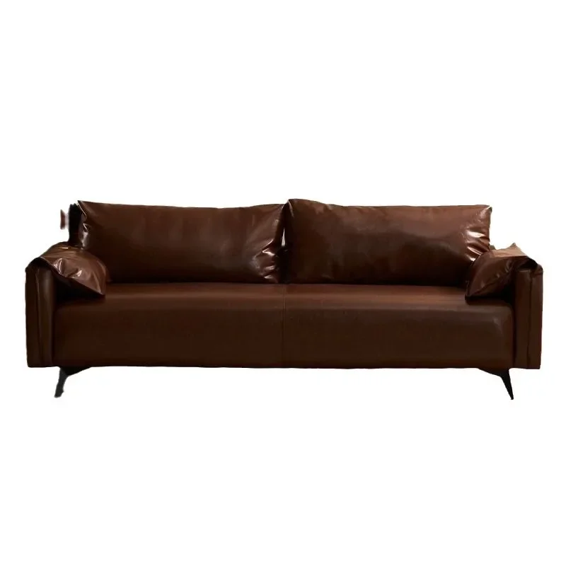 

American medieval oil wax skin, sofa living room small apartment, light luxury retro double sofa