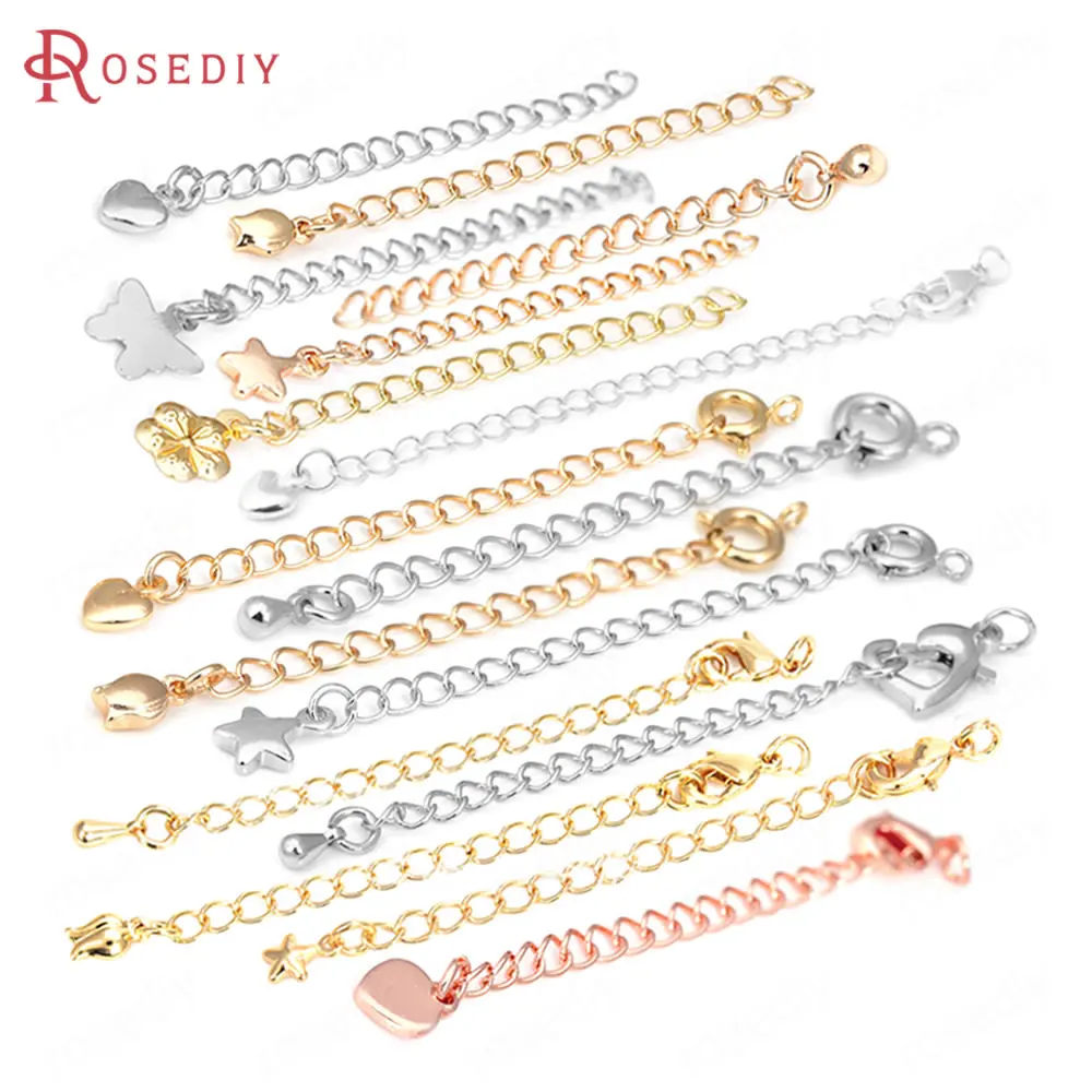 

10PCS 18K Gold Color Brass Heart Flower Star Drop Butterfly Necklaces End Extend Chains Jewelry Making Supplies Diy Accessories