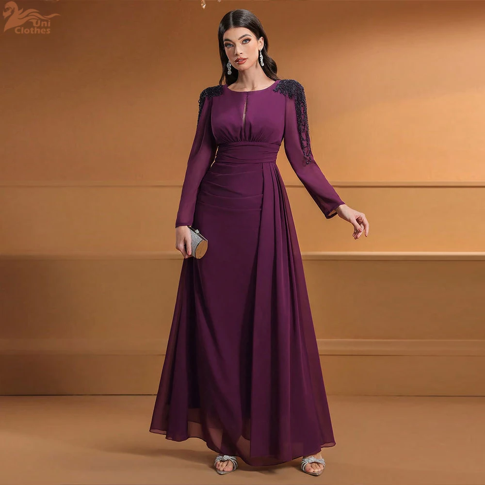 Abiti lunghi da donna Abito da sera lungo in chiffon con applicazioni alla moda Abito da sera elegante e dimagrante da donna