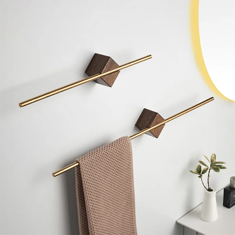Home improvement simple design European walnut towel rack, bathroom towel bar, punched installation