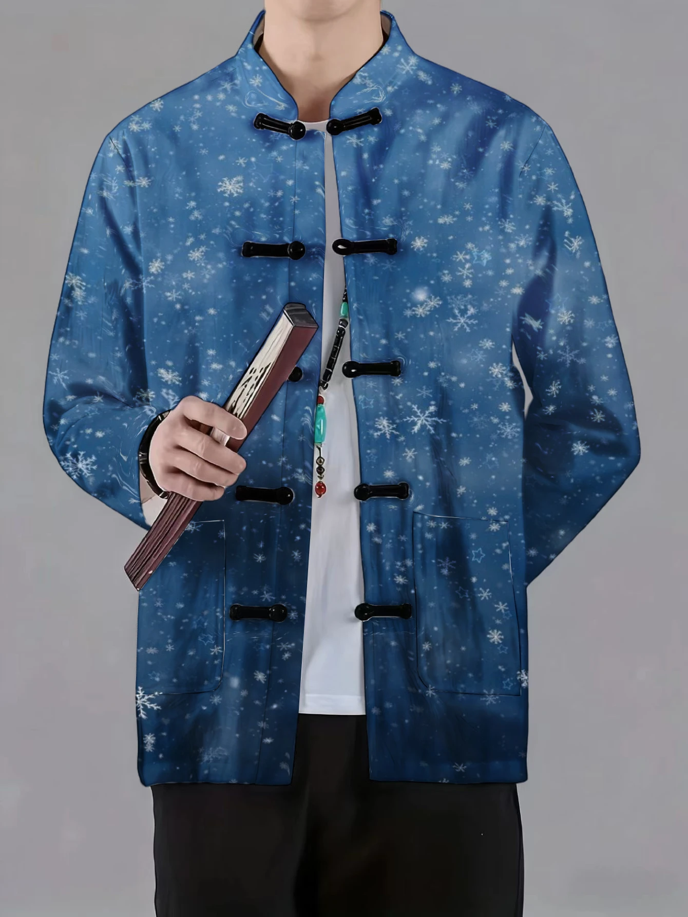 Men Men Mandarin Collar Frog Button Jacket Floral Snowflake Galaxy Clover Print Traditional Outerwear - Aliexpress Deal