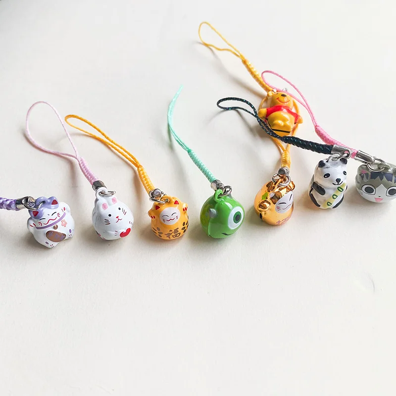 1pcs Cut Cartoon Cat Panda Animal Lucky Bell Phone Straps Charm Phone Accessories Kawaii  Lanyards for Keychain Accessories Gift