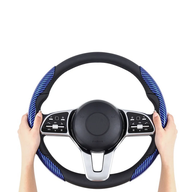 2PCS Car Steering Wheel Covers Universal Carbon Fiber Looking For Ford Focus MK2 MK3 Fiesta MK7 Ranger Mondeo MK4 S-MAX