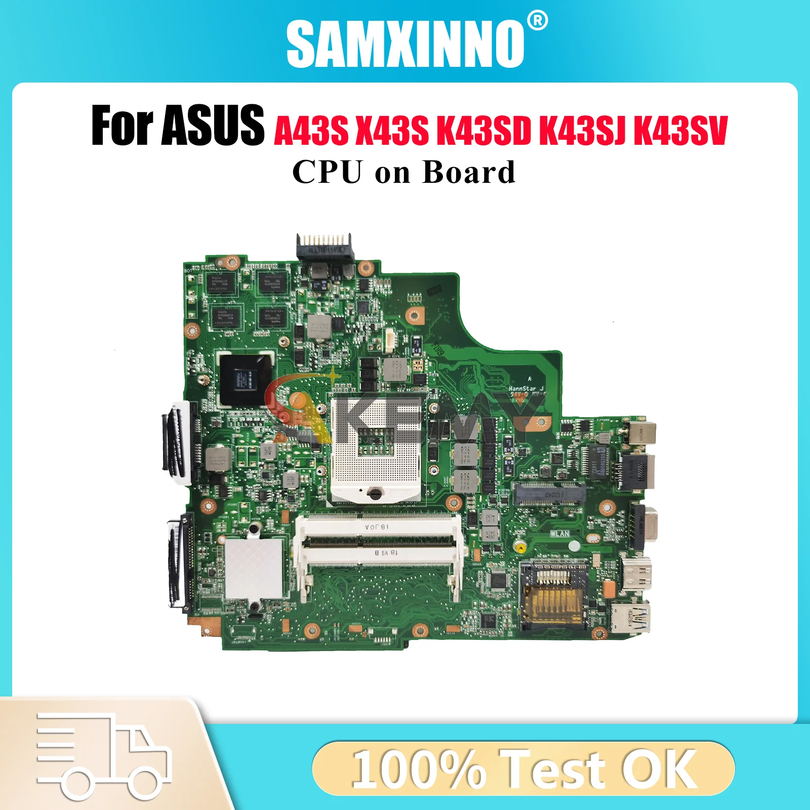 

K43SD Laptop Motherboard For ASUS K43SD A43S X43S K43SJ K43S K43SM K43SV Notebook Mainboard With CPU tests OK fast shipping stk