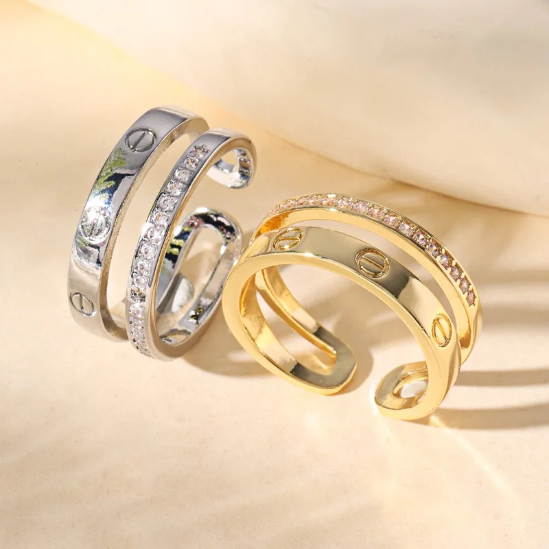 

Jianjie Single Row Shiny Cubic Zirconia Opening Rings for Women Simple Personality Fashion Party Ring Fashion Jewelry