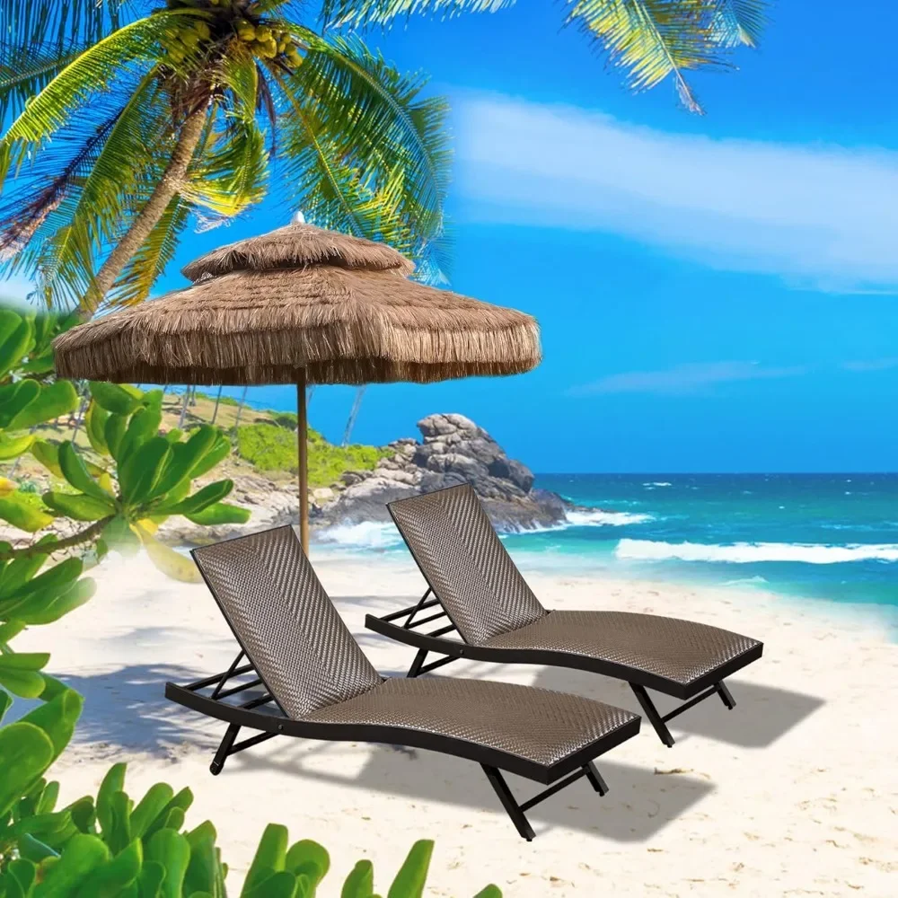 

Outdoor Chaise Lounge Set of 2, Aluminum Wicker Lounge Chair with Padded Quick Dry Foam and Wheels, Pool Lounge Chair