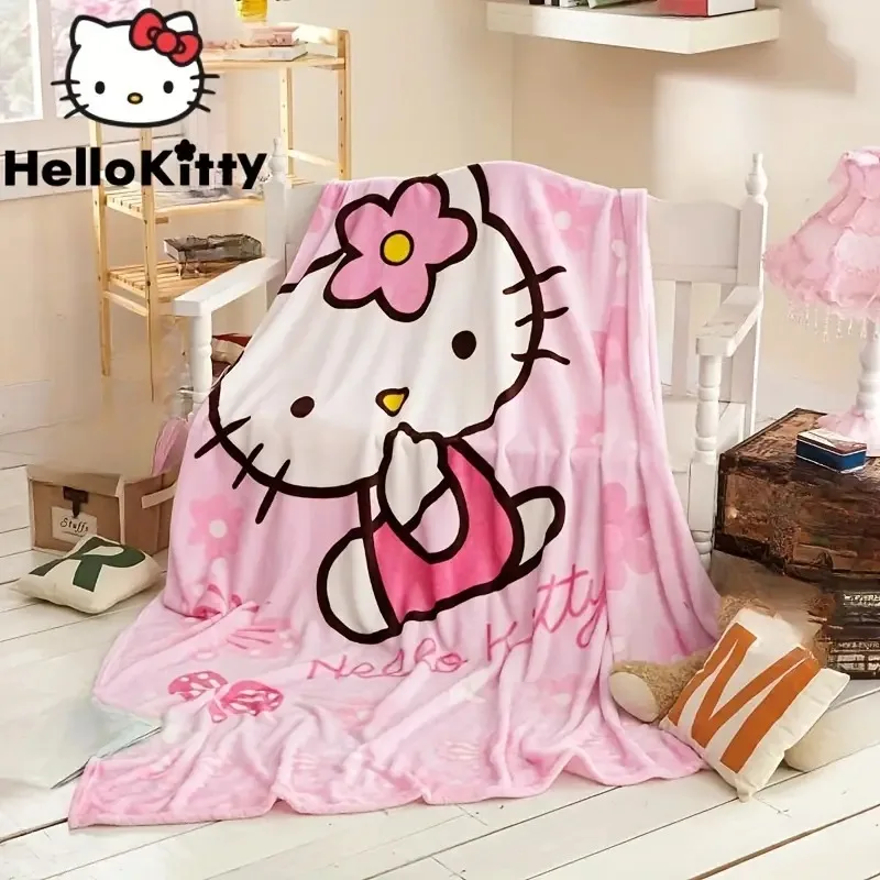 Hello Kitty Soft Fluffy Blanket Y2K Sanrio Cartoon Cute Plush Blanket Kawaii Blanket Perfect for Girls Hello Kitty Room Decor