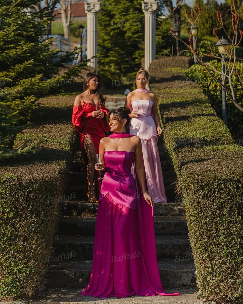 فساتين سهرة طويلة مخصصة من Bafftafe باللون الفوشيا من الشيفون الساتان للنساء فساتين لحضور الحفلات الموسيقية برقبة ملفوفة مناسبة خاصة رسمية للحفلات