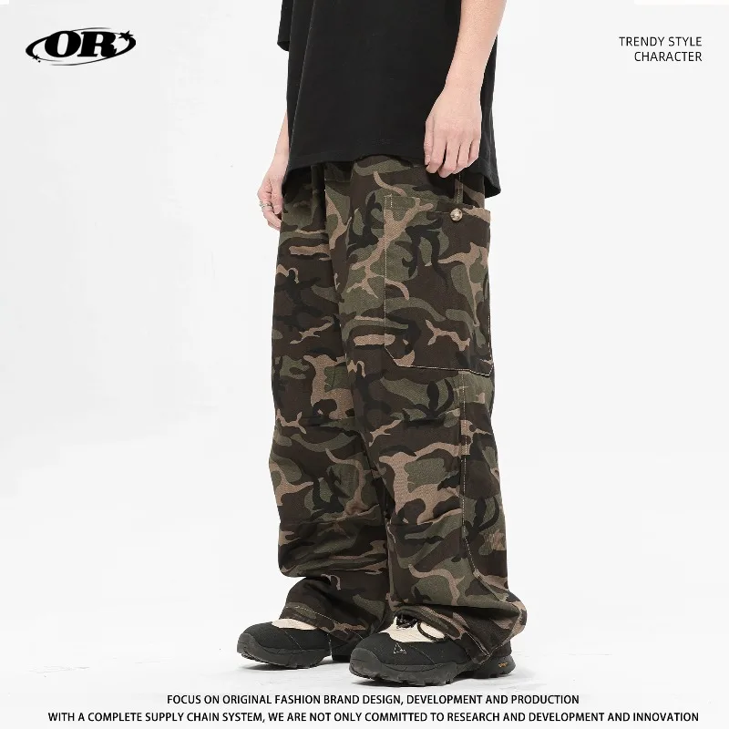 

OR FL American Style Camouflage 97 Cotton Women Cargo Trousers Adjustable Leg Brace Outdoor Trendy Brand Camouflage Pants Y2k