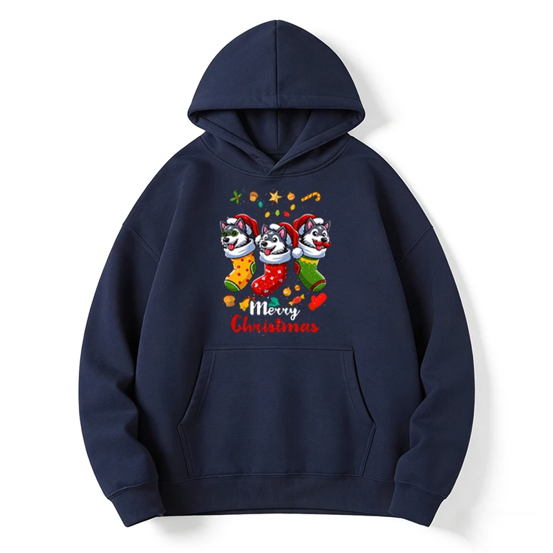 Husky Babbo Natale Calza natalizia Cane X-Mas Cani Felpa Felpa con grafica divertente Felpa con cappuccio Felpa con cappuccio natalizia divertente