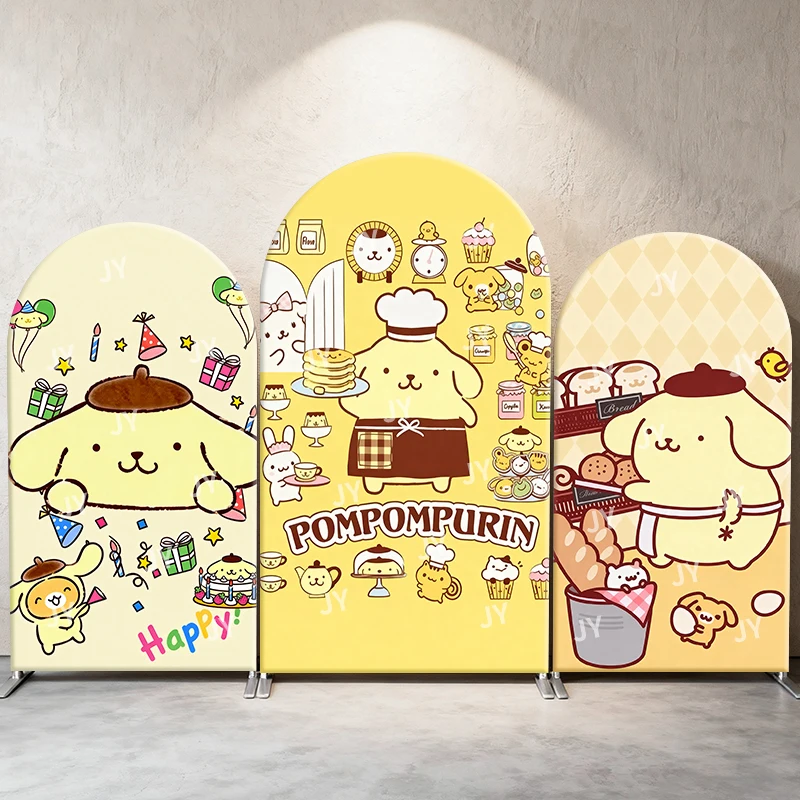 

Pompompurin Sanrio Arch Backdrop Cover Baking Chef Birthday Party Cute Cartoon Birthday and Baby Shower Photo Booth Decor