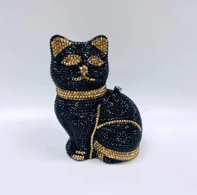 

XIYUAN милый кот женский золотой/черный кристалл Minaudiere клатч вечерние сумки с животными женская сумочка для ужина милые кошельки с котом