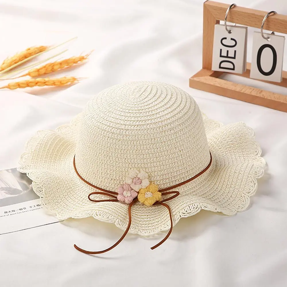 

Girls Flower Beach Sun Hats UV Protection Kid Sun Cap Breathable Straw Woven Hats Panama Handbag Bags Baby Bucket Cap