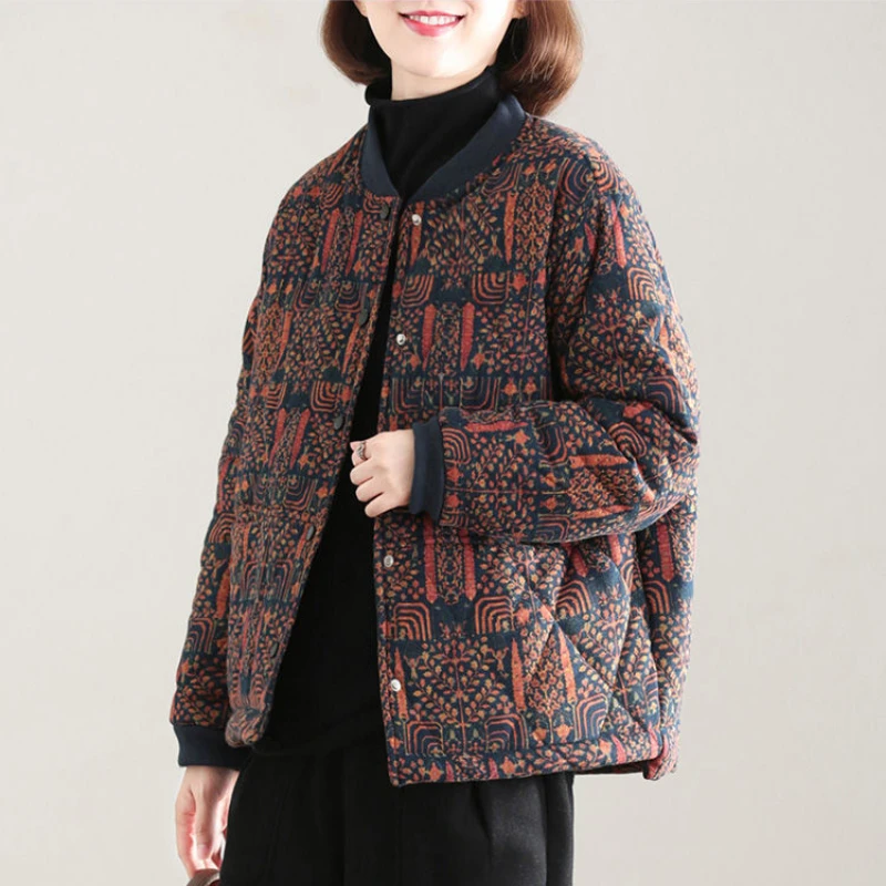 Cappotto in cotone autunno inverno con stampa coreana giacca trapuntata Vintage da donna parka caldo a maniche lunghe giacca imbottita in cotone spesso nuovo