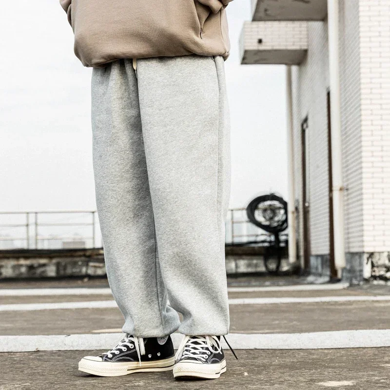 Thickened Plush Warm Sports Youth Men's and Women's Loose Solid Black Light Gray Casual Flannel Pocket Harlan Pants