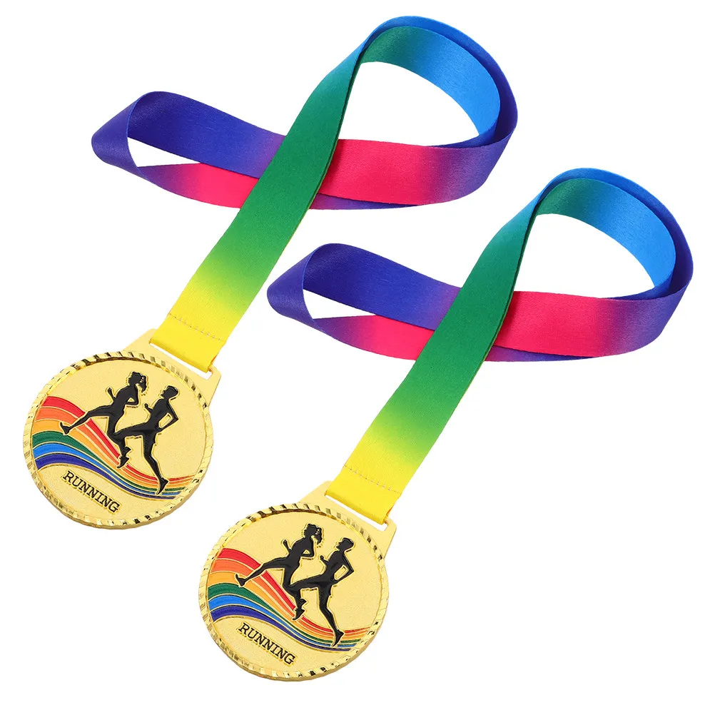 2Pcs Running Event Medals Zinc Alloy Professional Finisher Awards with Neck Lanyard for Outdoor Sports Marathon Track Field