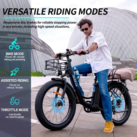 Ridstar MN-26 Electric Bike for Adults 1500W 36MPH 70 Miles 48V 20Ah Removable Battery 26" Fat Tire City Commuter EBike for Men