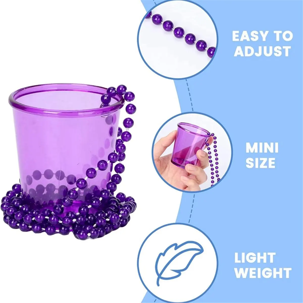 12 Pack Shot Glass on Beaded Necklace,Plastic Shot Glasses,Perfect for Bachelorette, Birthday,Wedding Parties & Holidays