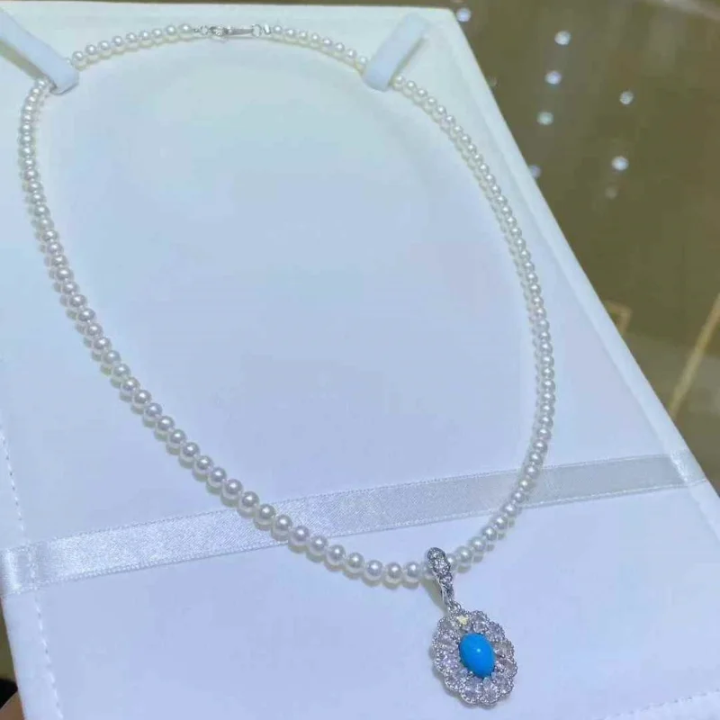 

SGARIT бирюзовый кулон из натурального пресноводного жемчуга 4 мм, ожерелье из бисера, серебро 925 пробы, сплав, универсальная застежка, ювелирные изделия для женщин