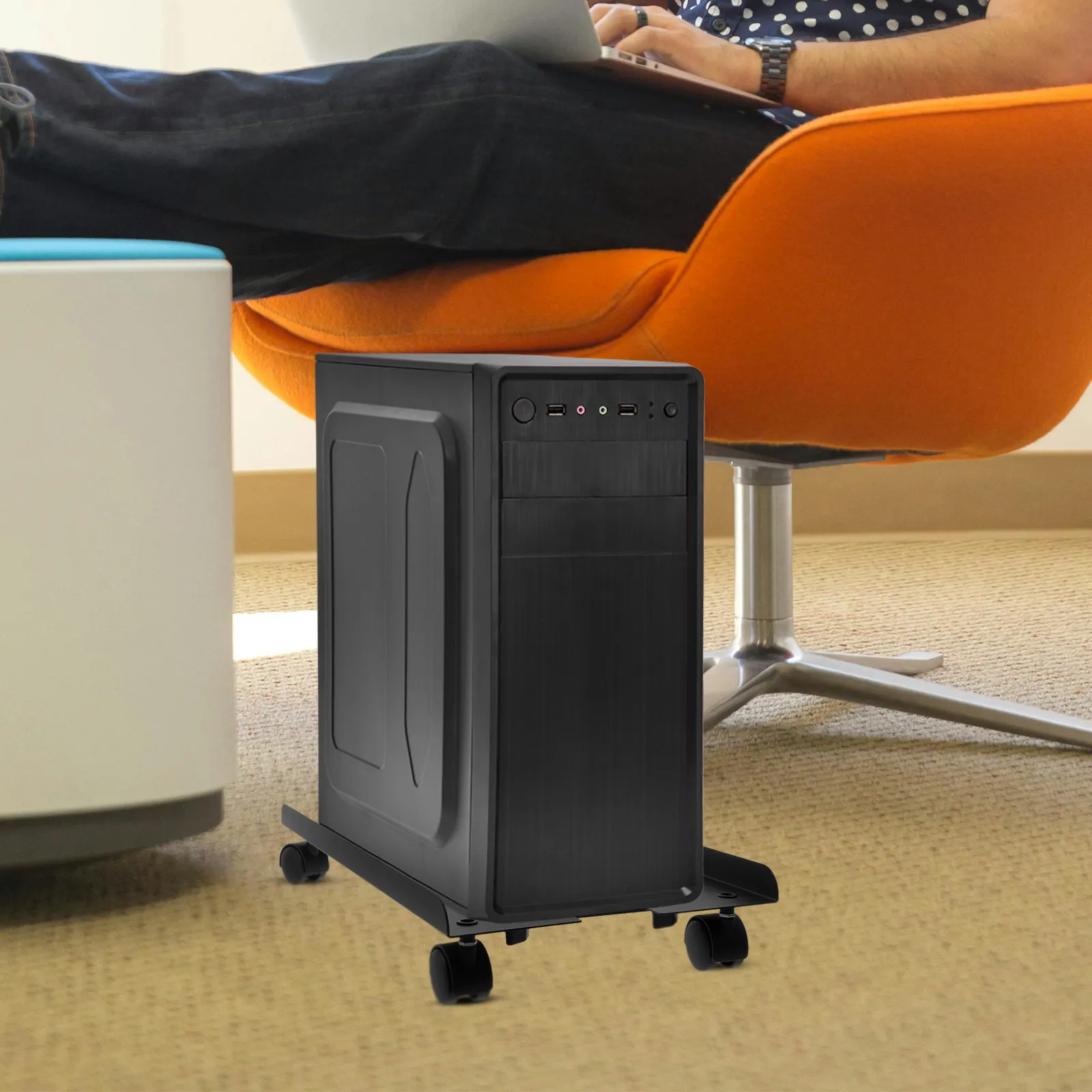 

1 Tower Casters Stand For Floor Movable Rolling Cpu Holder Black Steel Pc Floor Stand For Home Pc Holder Under Desk Office