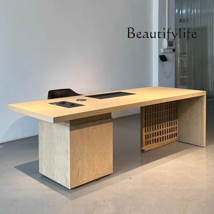 

New Chinese solid wood tea table Modern simple home living room Office tea table Zen room tea table