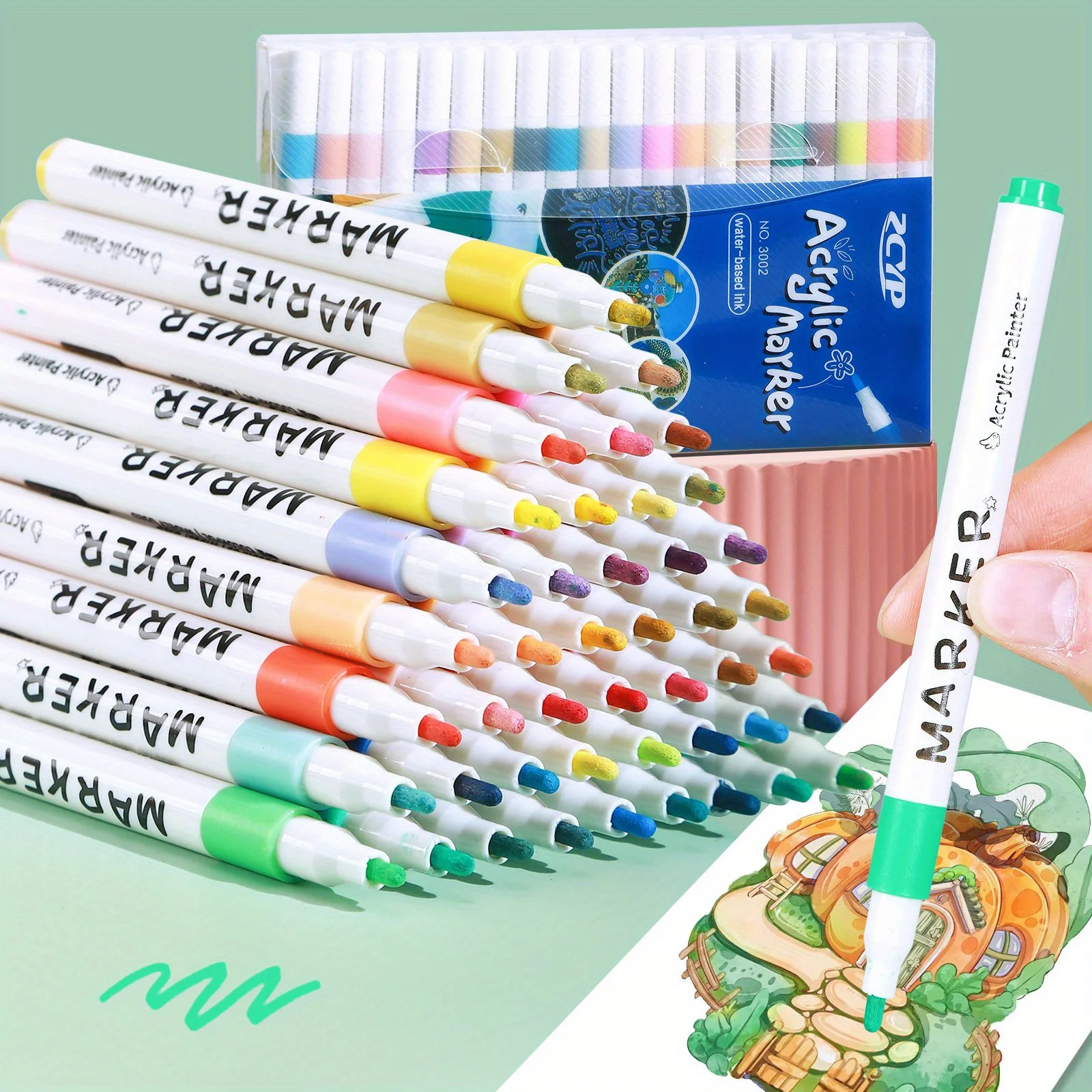 

24/48/60 colors acrylic paint markers, fine tip and brush tip dual tip pens for canvas, glass, rock painting and DIY crafts