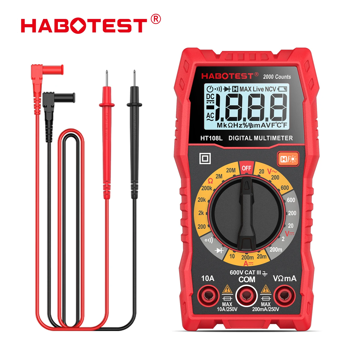 HT108L 2000 Counts Harga Terjangkau 600V Ohm True RMS Rentang Manual Multitester Dasar Meter Listrik Digital Multimeter Alat Ukur