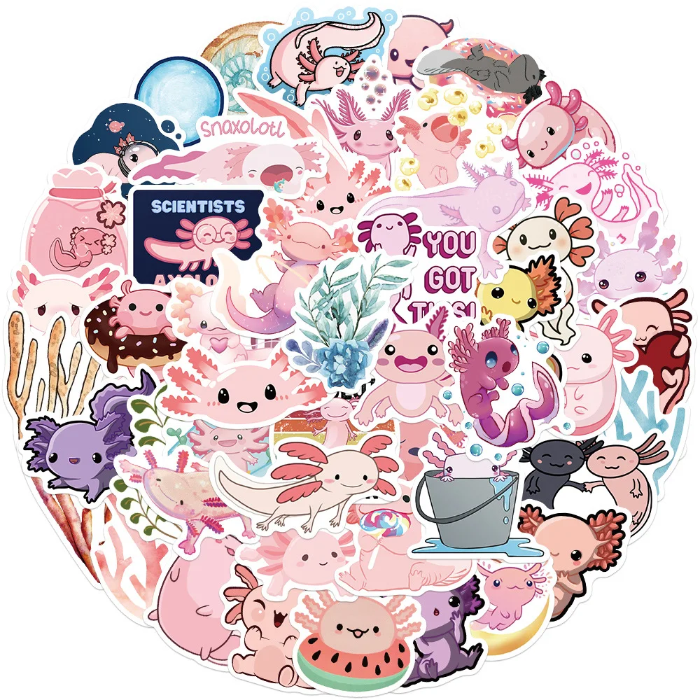 10/30/50pcs Kawaii Cartoon Axolotl Stickers Cute Decals Laptop Phone Cup Scrapbook Car Luggage Waterproof Sticker for Kids Toy