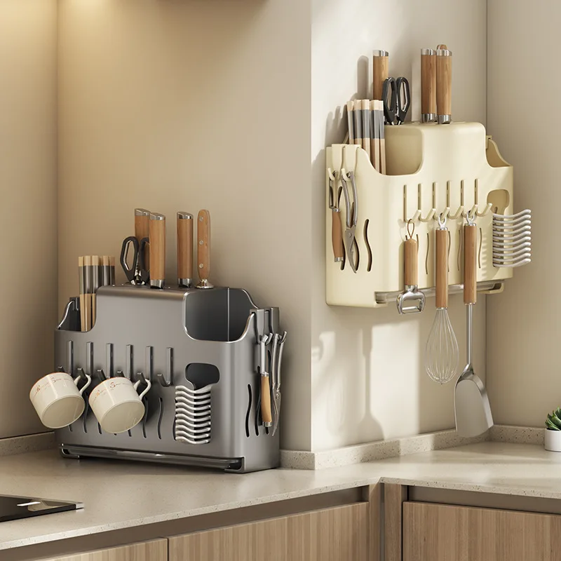 Kitchen Knife Holder Multifunctional Storage Rack Household Wall Mounted Chopstick Storage Rack Integrated Rack