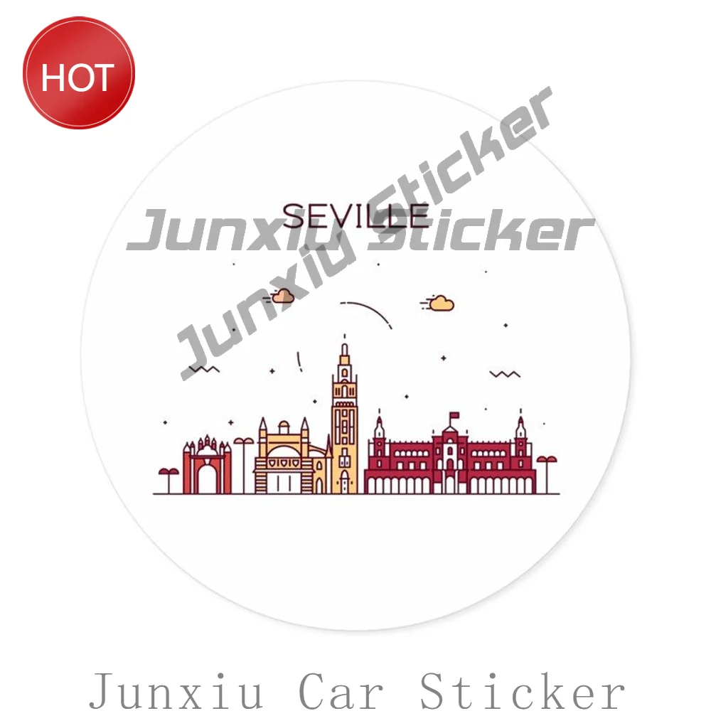 Seville Spain City Skyline Water Resistant PVC Sticker For Vehicle Window And Luggage Travel Souvenir Decoration Decal