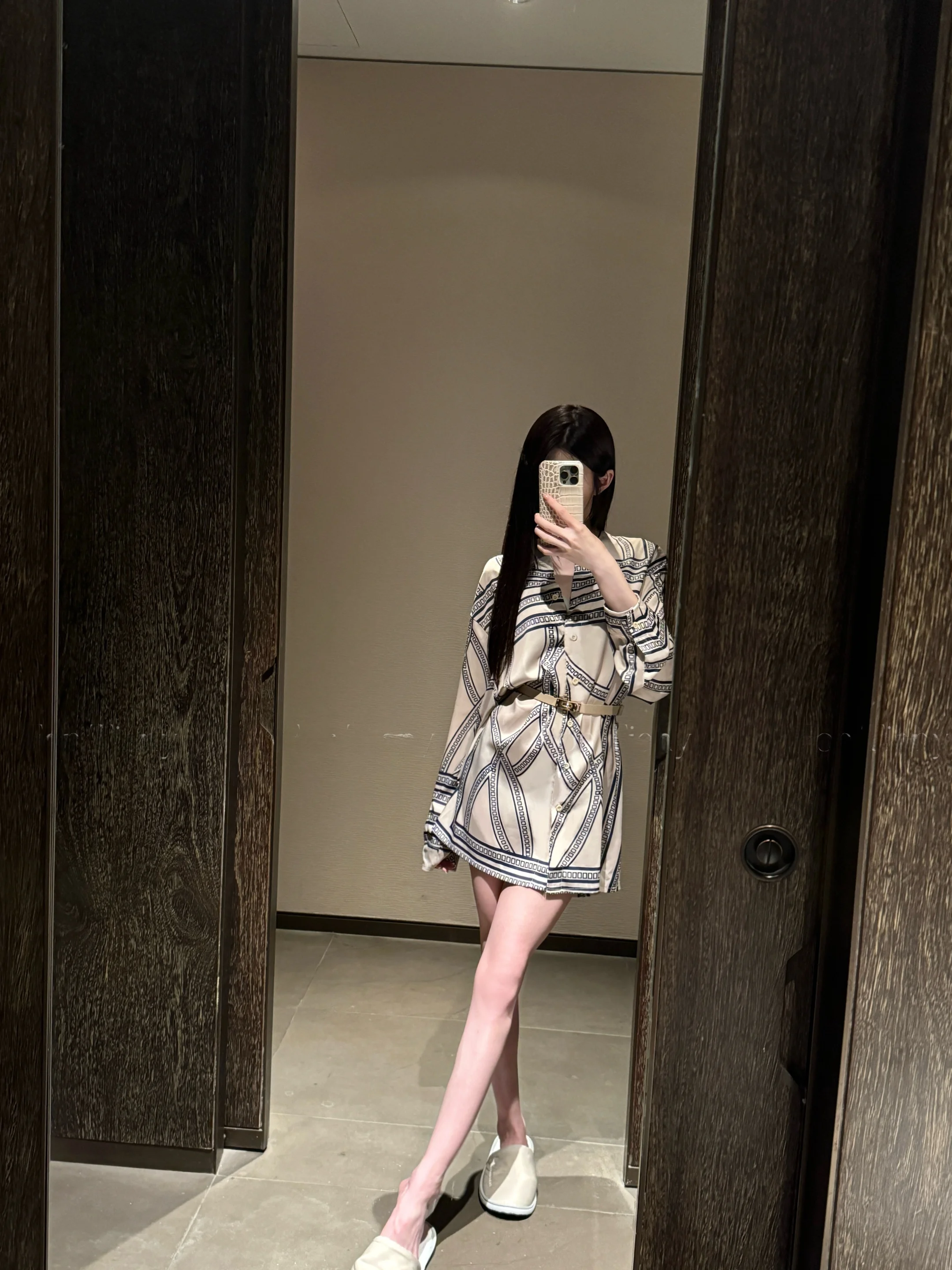 

Casual Floral Print Silk irt Long Sve Dr Women's Faion Polyester Material Gathered Waist Autumn Season Regular Thic...