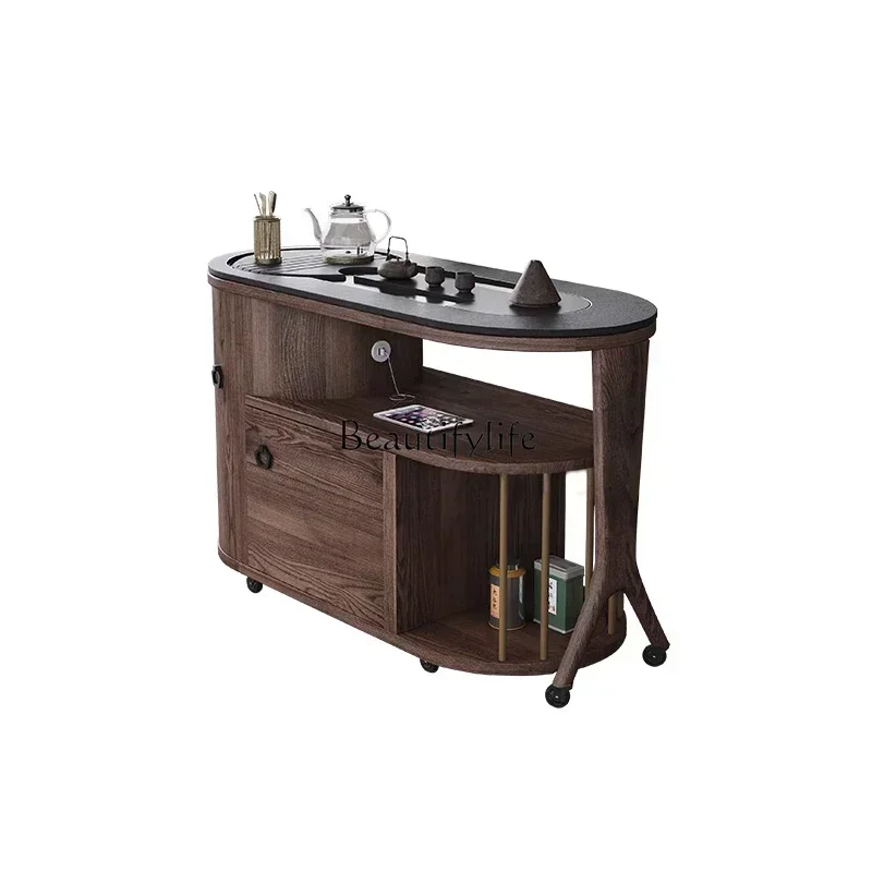 style NEW Solid wood movable folding tea table Small apartment household walnut color multi-functional tea table ss 8617