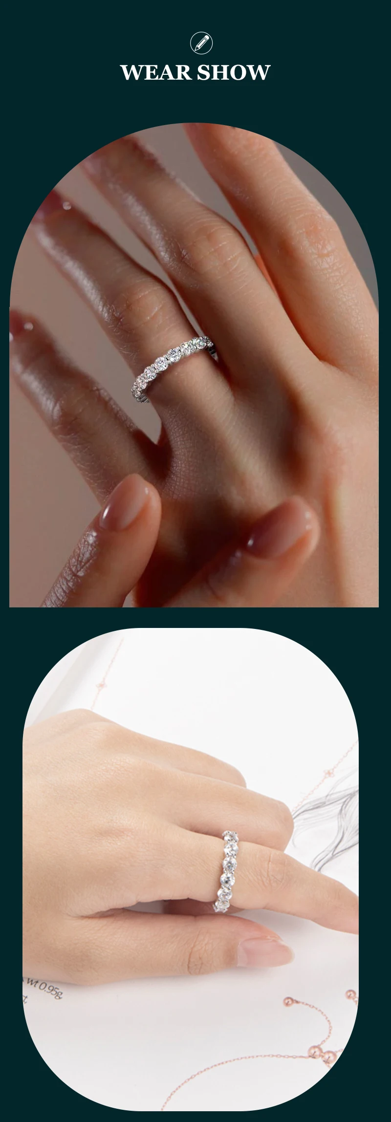OXTAO Vollmoissanit-Ring, 4 mm, D VVS1, für Damen, funkelnder Ehering, Ewigkeitsring, Jubiläumsschmuck, Geschenke, 14 Karat Gold gefüllt – Detail 6