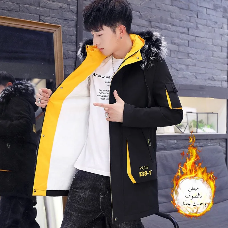 سترة شتوية سميكة للرجال من القطن على الطراز الكوري متوسطة الطول محشوة بالريش أنيقة وعصرية دافئة بأسلوب شبابي مع إغلاق بالسحاب #4