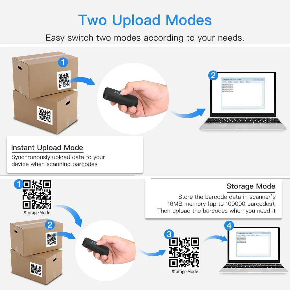 Imagem -03 - Eyoyo-mini Bluetooth Barcode Scanner 2d 3-em1 1d qr Pdf417 Data Matrix Leitor de Código de Barras Digitalização de Tela Ccd para Telefones Tablet pc