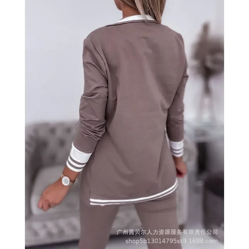 Drawstring Pants Casual Blazer Coats Outwear Trend Long Sleeve Suit Coat Sets Women Two Piece Skinny Pants Sets Pencil Trousers