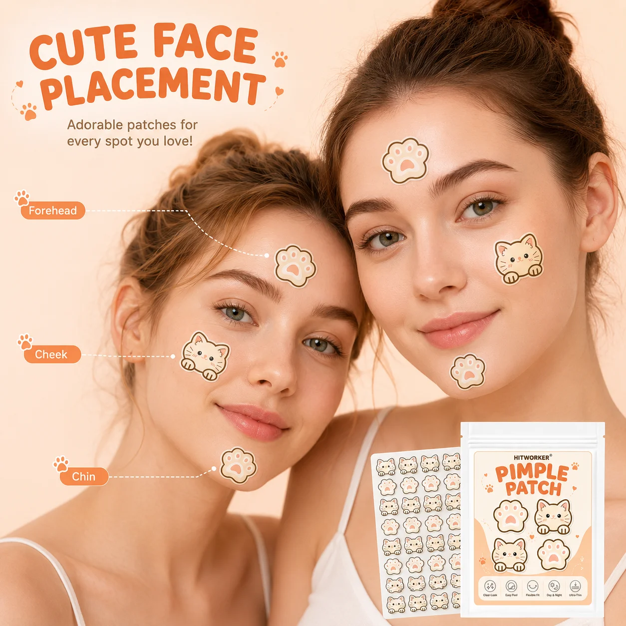 40pcs Cute Cat Pimple Patches Gentle Non-Irritating Blemish Conceal Pore Minimizing Acne Treatment Patc