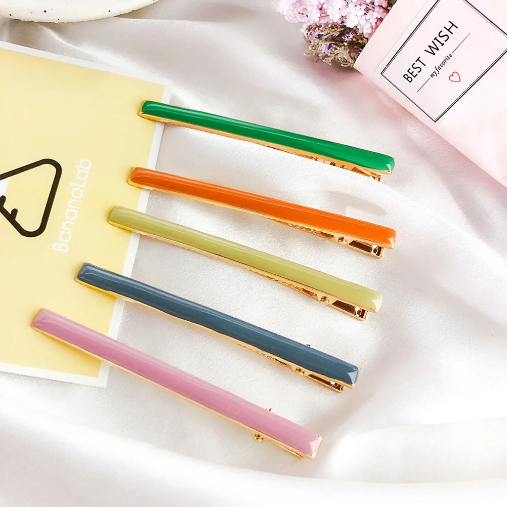 5pcs Simple Colored Hair Clip Alloy Hairpins Barrettes Hair Jewelry for Women Girls (Pink + orange + green + yellow + blue)