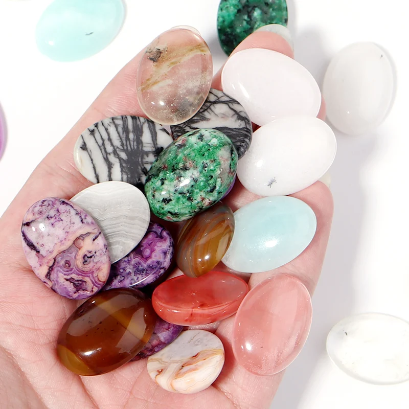 2PCS 18x25mm Natural Cabochons Stone Flat Back Cabochon Spacers Agate/Jade/Epidote Cameo Loose Beads For Jewelri Making Findings