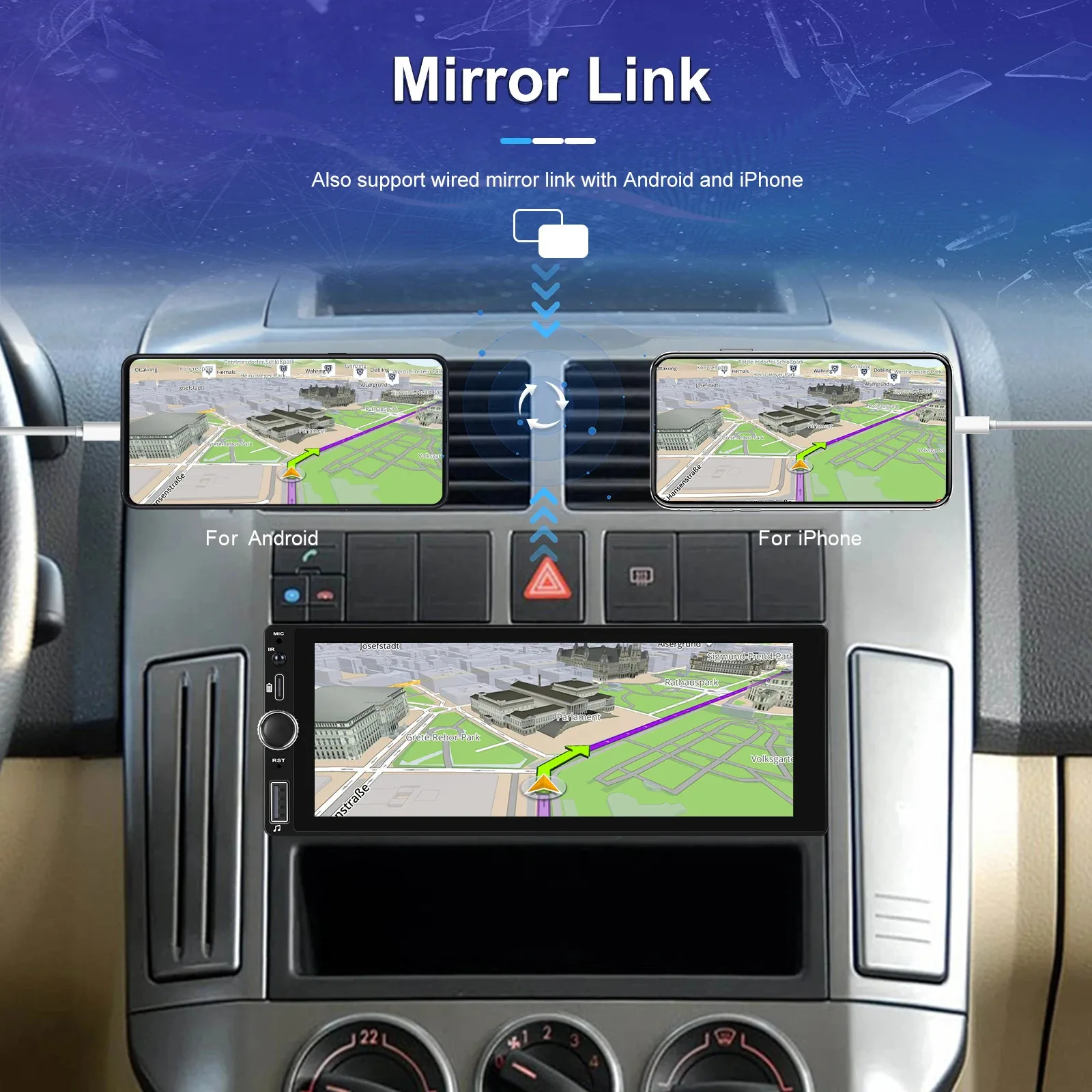 

1 Din Carplay Auto Universal 6.9 inch Radio RDS Android Touch Screen WiFi Car Stereo Video GPS Navigation Bluetooth FM