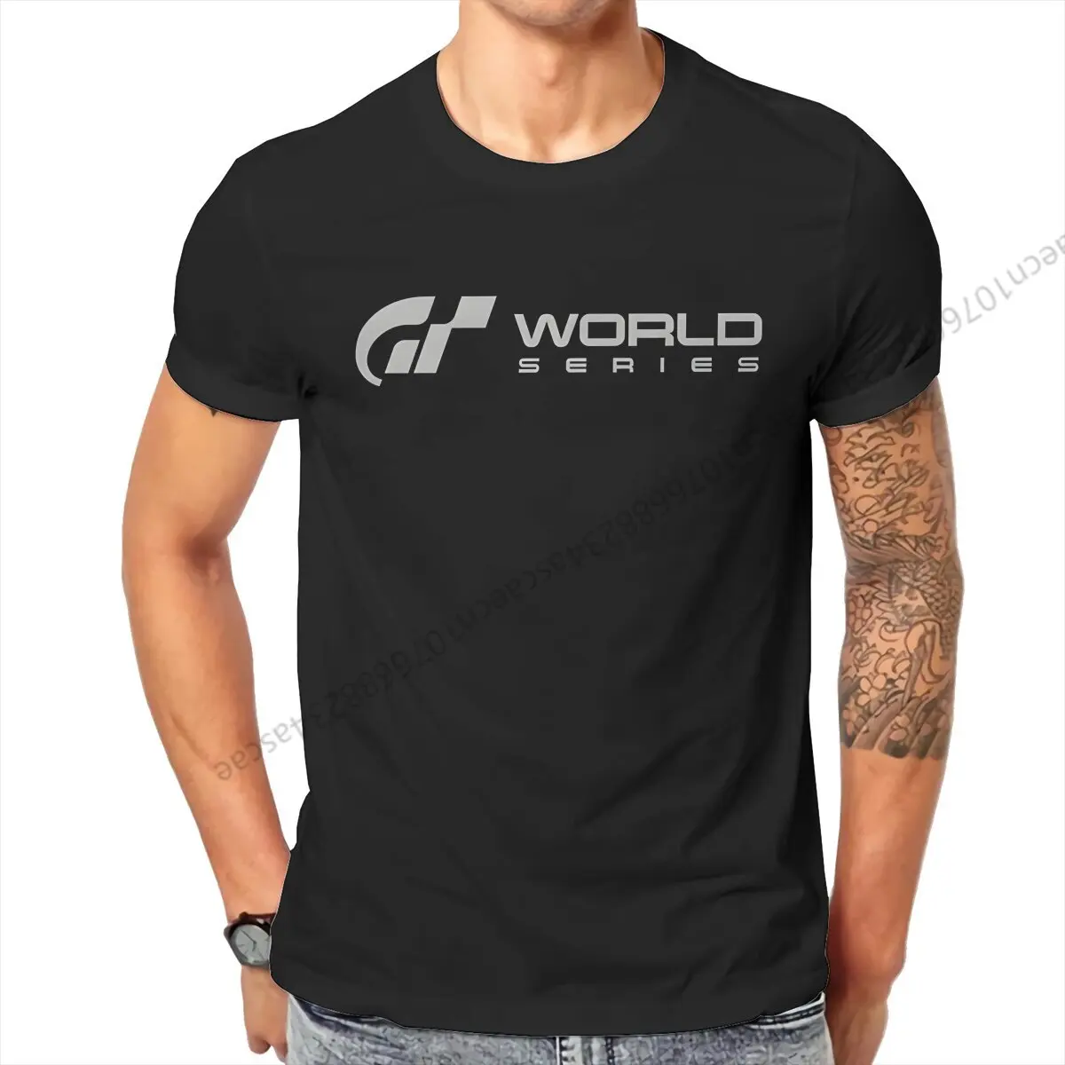 Camiseta gris de la Serie Mundial de Gran Turismo para hombre, ropa de calle Vintage de algodón para verano