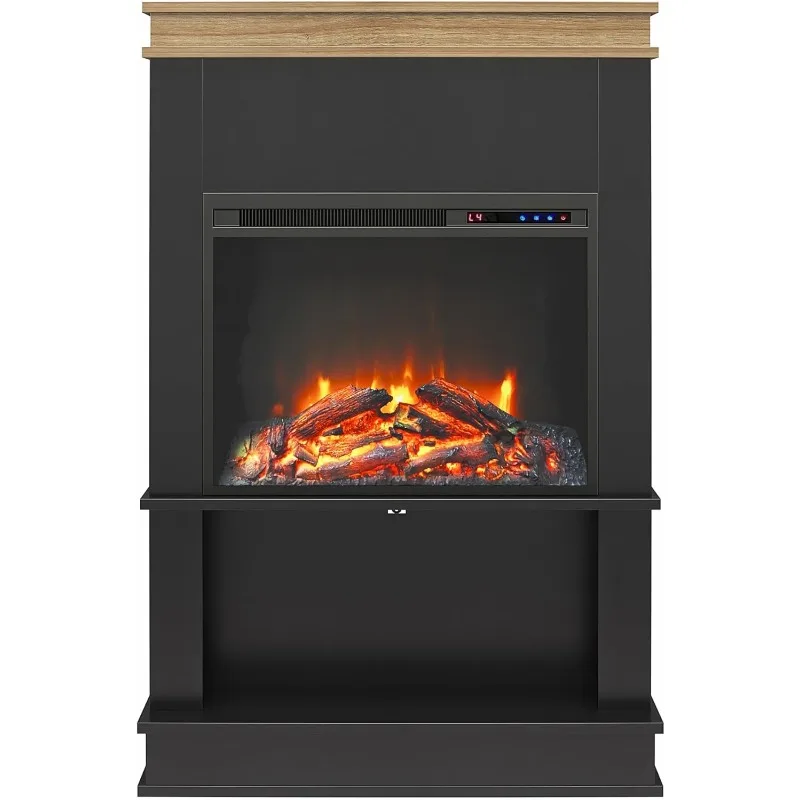 Ameriwood Home Mateo 30 Inch Electric Fireplace with Mantel and Shelf, Replaceable Fireplace Insert Heater, Freestanding