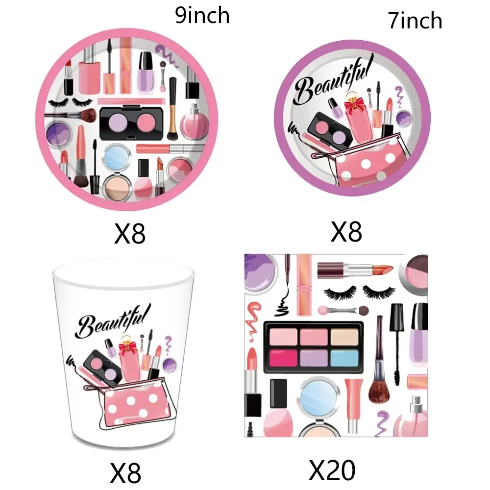 Spa Make-up Geburtstagsparty-Zubehör Kosmetik Mädchen-Geschenke Tischgeschirr Teller Becher Luftballons für Mädchen-Geburtstagsfeier Hochzeitsdekoration – Detail 6