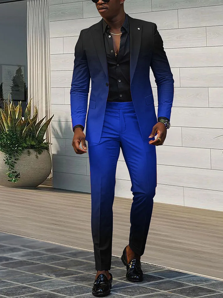 Gradient Design Suit Dress Men\'s Single Breasted Suit Long Pants Set For Business Occasions Formal Two-Piece Set WL008-MR7