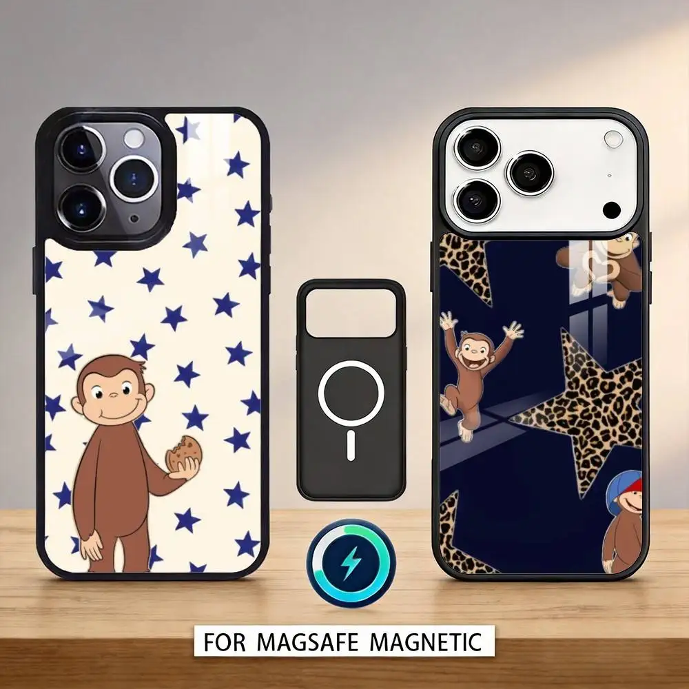 

C-CuriousS G-George Monkey Phone Case Magnetic For iPhone17 16 15 14 13 12 Pro Max For Magsafe Wireless Charging Cover